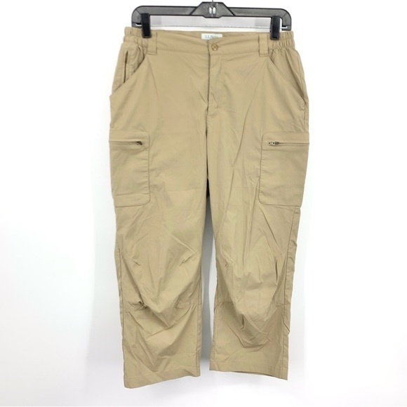 LL Bean Women Size Small Pants Capri Cropped Beige Brown Nylon Stretch Quick Dry - Picture 1 of 5